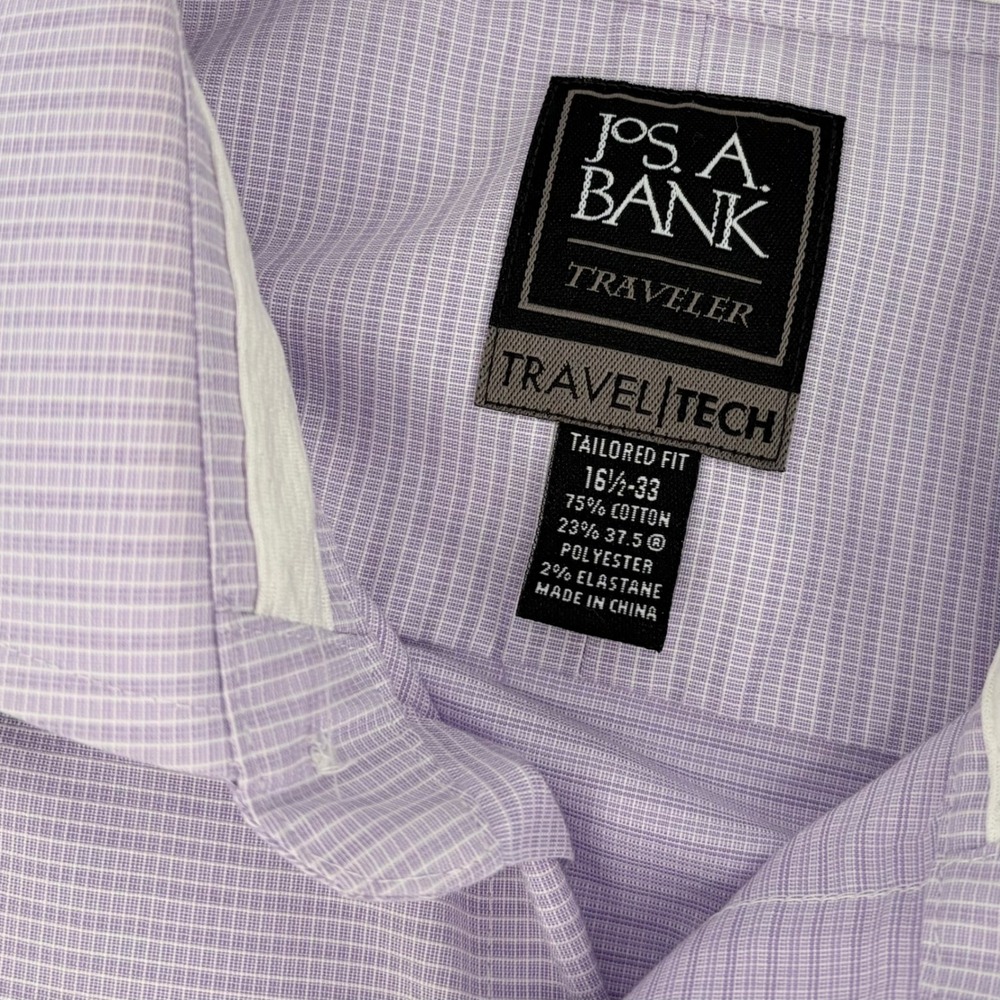Jos. A. Bank Dress Shirt Mens 16.5-33 Lavender Tailored Fit Traveler Travel Tech - Picture 3 of 7